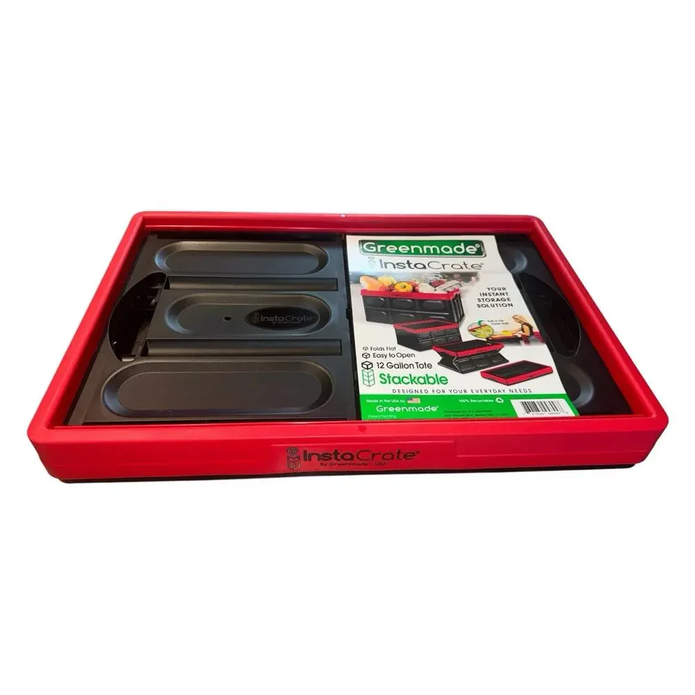 Greenmade InstaCrate 12 Gallon Collapsible Storage Crate Stackable Black Red